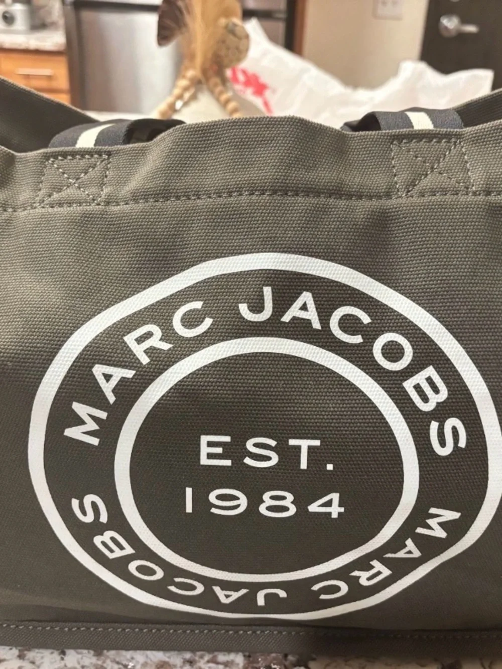 Marc Jacobs Olive Green Duffel Bag with White Logo